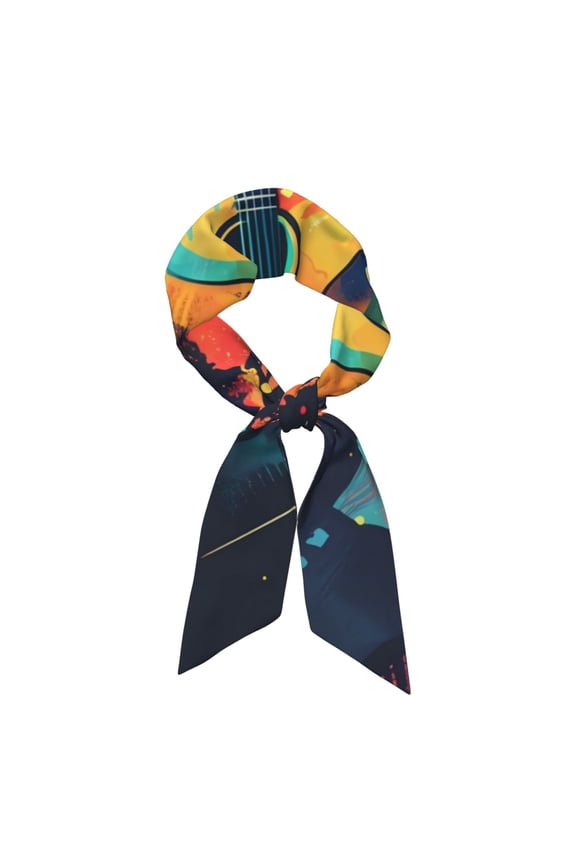 World Map Guitar Illustration Pattern Large Satin Head Scarf - Satin Hair Scarves Silk Bandana Scarf Headscarf Silk Feeling Scarf for Women