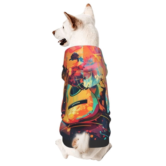 Xecao World Map Guitar Illustration Pattern Sweatshirts Winter Pet Dog Hoodie Puppy Coat Dog Sweaters Dog Clothes with Hat Dog Clothes Costume Outfit,Small Pets Wear-XX-Large