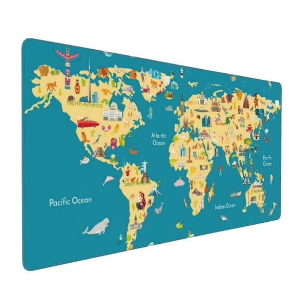Xecao World Map With Landmarks Print Large Mouse Pad, 16x35.5in Mousepad, Professional Non-Slip Rubber Base Big Mouse Pad, Mouse Pad for Gaming & Office Full Desk Mouse Pad