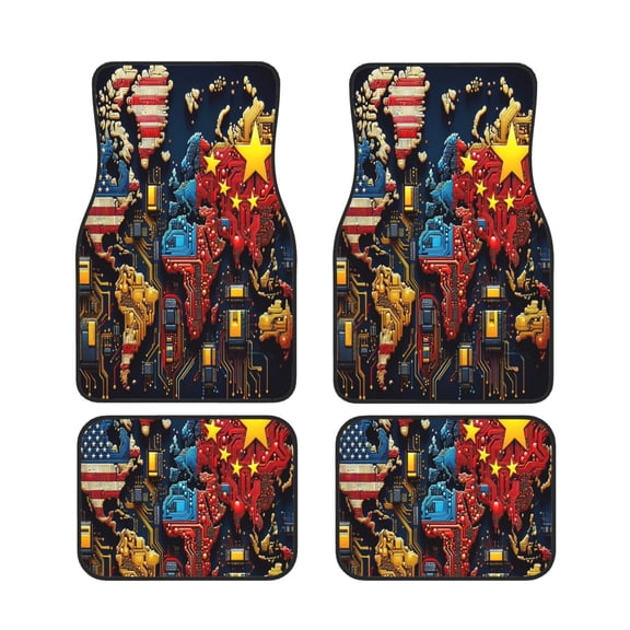 Xecao World Map Of Digital Circuits Print Car Foot Mat Set of 4 Pieces Neoprene All-Weather Dust-Proof Stain-resistantCar Interior Decorative mats Non-Slip Mats