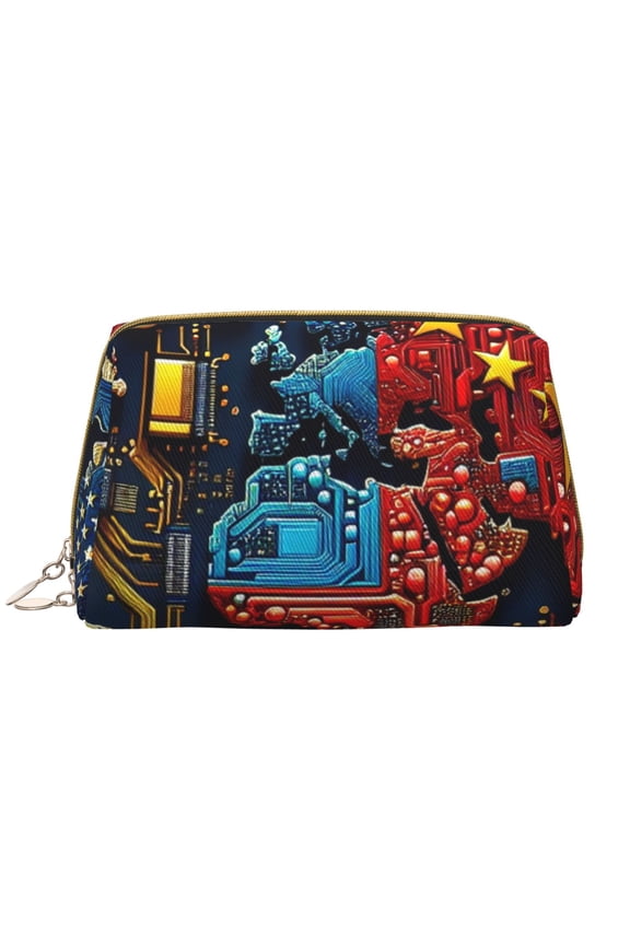 World Map Of Digital Circuits Print Fashion Makeup PVC Bag Large Capacity Travel Cosmetic Bag for Women Organizer Toiletry Clutch