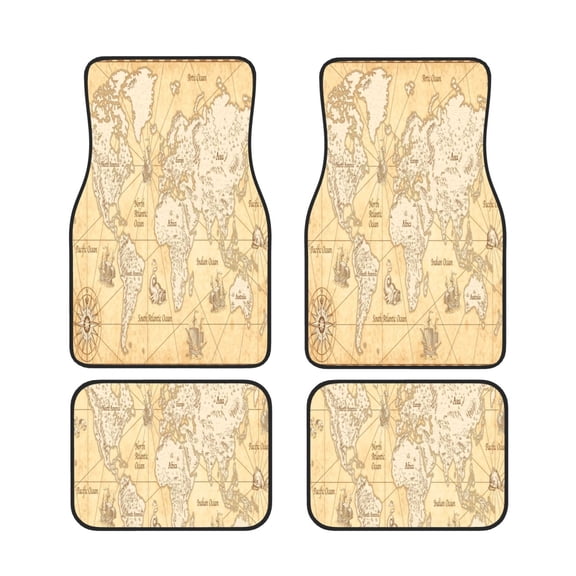 Xecao World Map Print Car Foot Mat Set of 4 Pieces Neoprene All-Weather Dust-Proof Stain-resistantCar Interior Decorative mats Non-Slip Mats