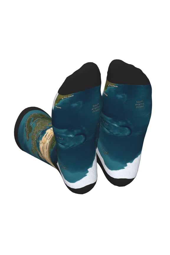 World Map Print Crew Socks for Men and Women, Men's Soft Moisture-wicking Sock