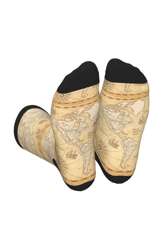 World Map Print Crew Socks for Men and Women, Men's Soft Moisture-wicking Sock
