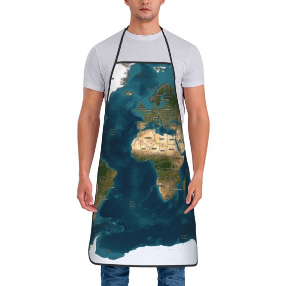 Xecao World Map Print Funny BBQ Chef Aprons for Men Women,Adjustable Kitchen Cooking Aprons with Pocket Waterproof Oil Proof No Pilling Fading
