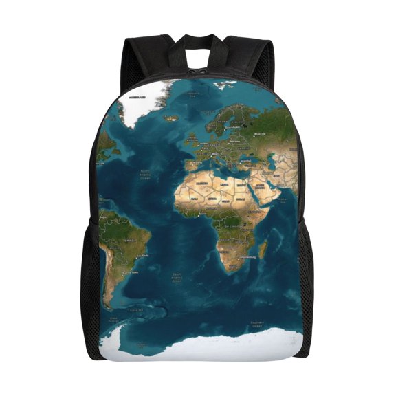 Xecao World Map Print School Backpack with Laptop Compartment Small Travel Laptop Backpack for Women Men Waterproof College Backpack Simple School Bag