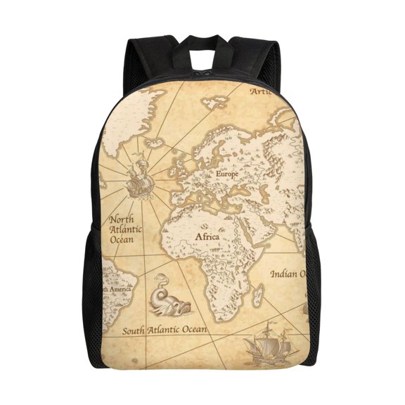 Xecao World Map Print School Backpack with Laptop Compartment Small Travel Laptop Backpack for Women Men Waterproof College Backpack Simple School Bag