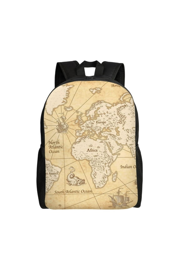 World Map Print School Backpack with Laptop Compartment Small Travel Laptop Backpack for Women Men Waterproof College Backpack Simple School Bag