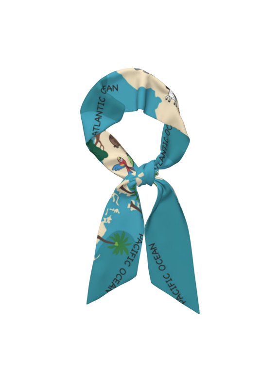 World Map With Animal Pattern Large Satin Head Scarf - Satin Hair Scarves Silk Bandana Scarf Headscarf Silk Feeling Scarf for Women