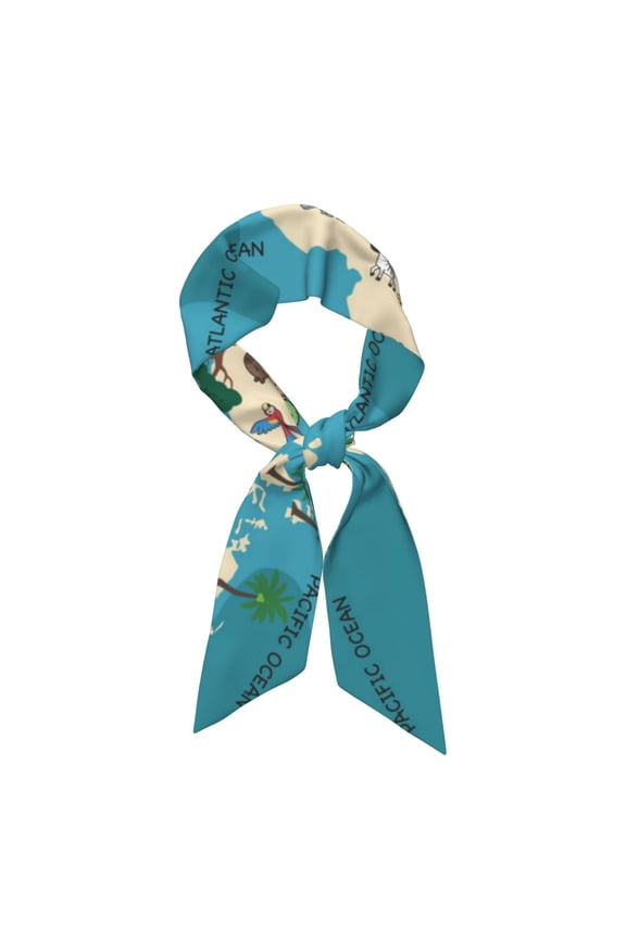 World Map With Animal Pattern Large Satin Head Scarf - Satin Hair Scarves Silk Bandana Scarf Headscarf Silk Feeling Scarf for Women