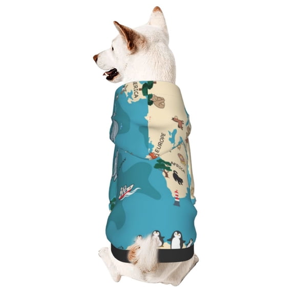 Xecao World Map With Animal Pattern Sweatshirts Winter Pet Dog Hoodie Puppy Coat Dog Sweaters Dog Clothes with Hat Dog Clothes Costume Outfit,Small Pets Wear-X-Small