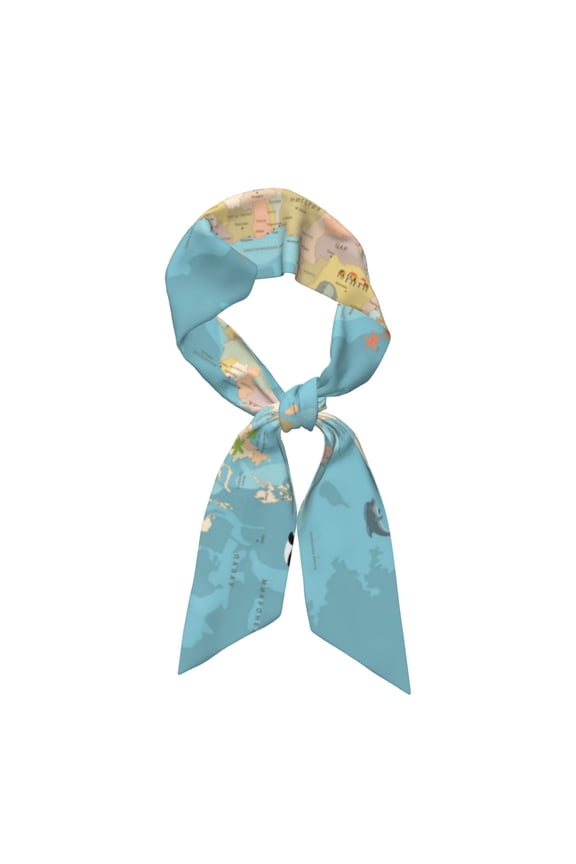 World Map With Animals 1 Pattern Large Satin Head Scarf - Satin Hair Scarves Silk Bandana Scarf Headscarf Silk Feeling Scarf for Women