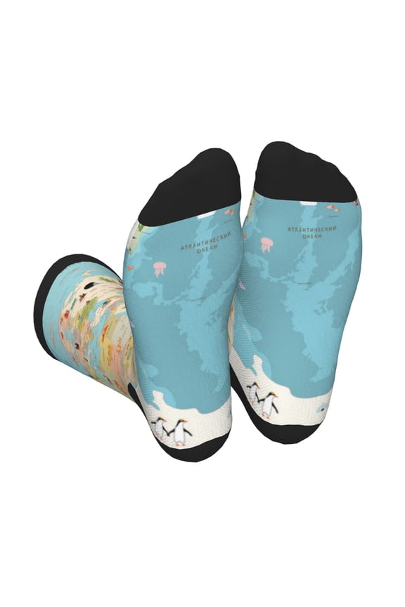 World Map With Animals 1 Print Crew Socks for Men and Women, Men's Soft Moisture-wicking Sock
