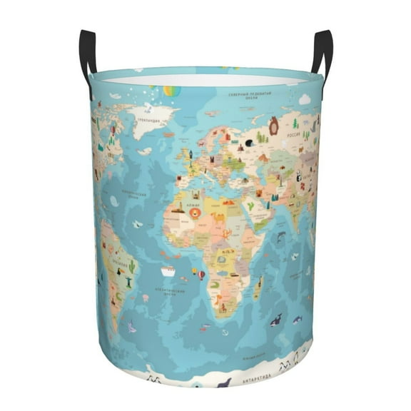 Xecao World Map With Animals 1 Print Laundry Basket,Laundry Hamper Designed for Storage Dirty Clothes Hamper,Collapsible Laundry Baskets-Medium