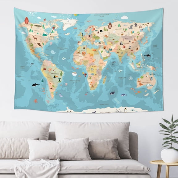 Xecao World Map With Animals 1 Print Tapestry, Wall Hanging Room Funny Decor, Backdrop Room Decor for Bedroom Living Room dormitory