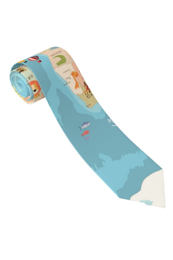 World Map With Animals 1 Print Tie For Men Necktie Woven Jacquard Neck Ties,Classic Men's Tie