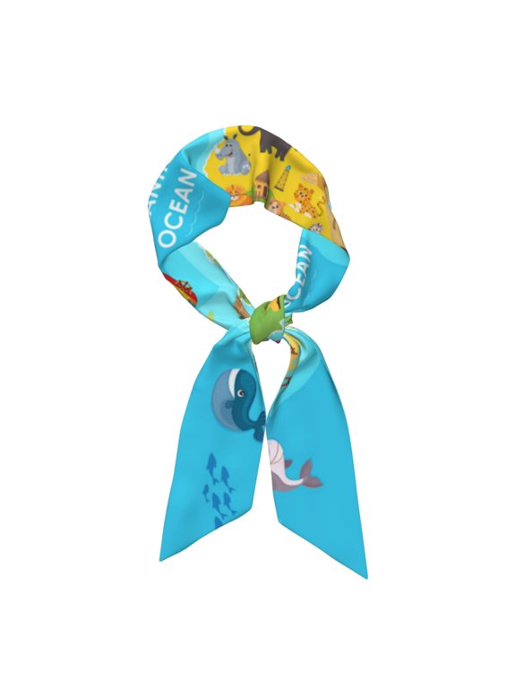 World Map With Animals Landmarks Pattern Large Satin Head Scarf - Satin Hair Scarves Silk Bandana Scarf Headscarf Silk Feeling Scarf for Women