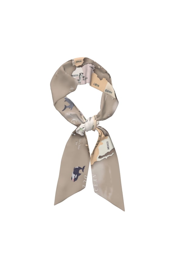 World Map With Animals Pattern Large Satin Head Scarf - Satin Hair Scarves Silk Bandana Scarf Headscarf Silk Feeling Scarf for Women