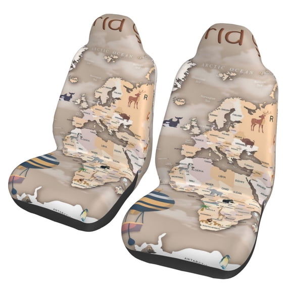 Xecao World Map With Animals Print Car Seat Cover in That Fits Most Cars, Vans, SUVs, and Trucks.