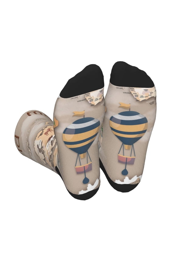 World Map With Animals Print Crew Socks for Men and Women, Men's Soft Moisture-wicking Sock