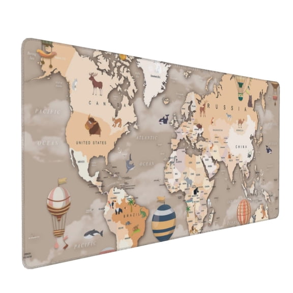 Xecao World Map With Animals Print Large Mouse Pad, 16x35.5in Mousepad, Professional Non-Slip Rubber Base Big Mouse Pad, Mouse Pad for Gaming & Office Full Desk Mouse Pad