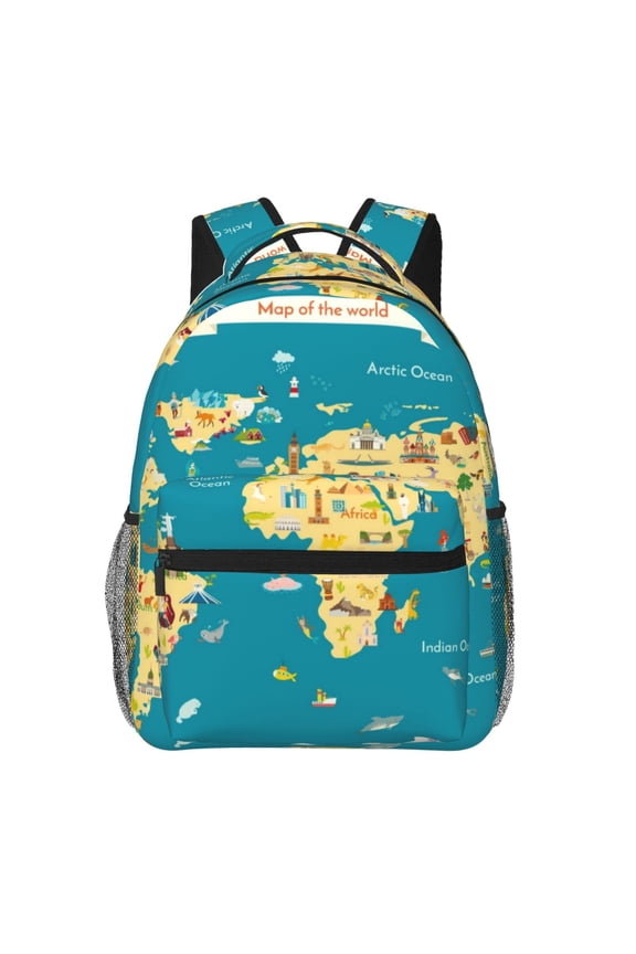 World Map With Landmarks Backpack, a stylish and functional choice for both men and women, is the perfect basic bookbag for college, work, or travel
