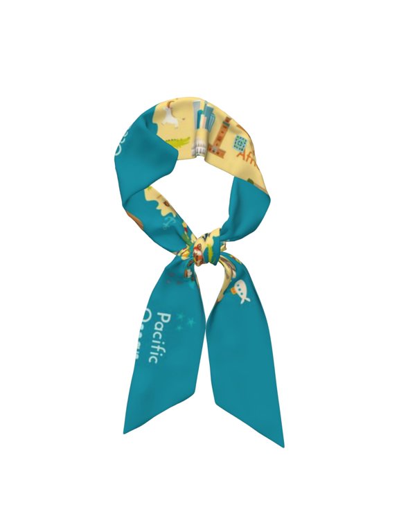 World Map With Landmarks Pattern Large Satin Head Scarf - Satin Hair Scarves Silk Bandana Scarf Headscarf Silk Feeling Scarf for Women