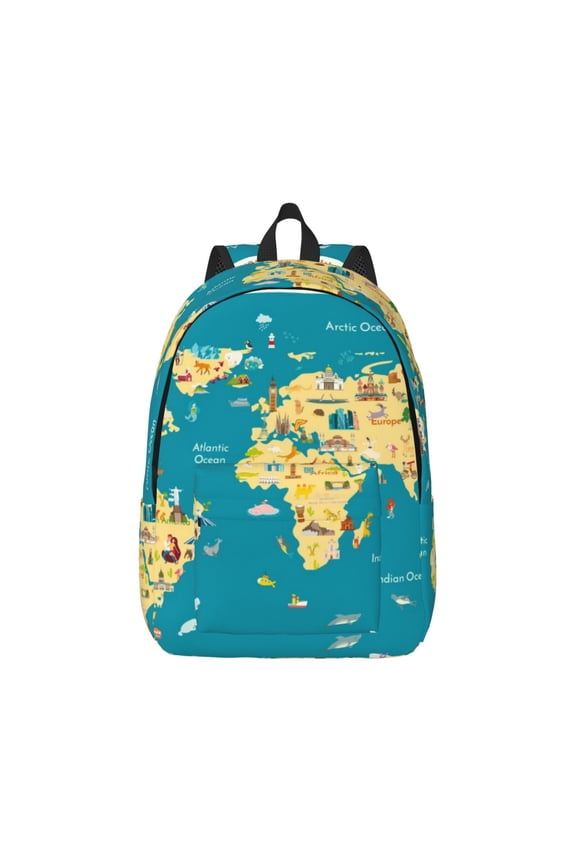 World Map With Landmarks for Canvas College Laptop Backpack, Durable Rucksack Travel Notebook Bag School Backpack Book Bag for Men Women
