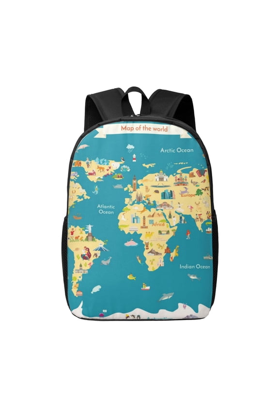 World Map With Landmarks print Travel Backpack, Large Computer Backpack for Men Women, College School Rucksack Book Bag