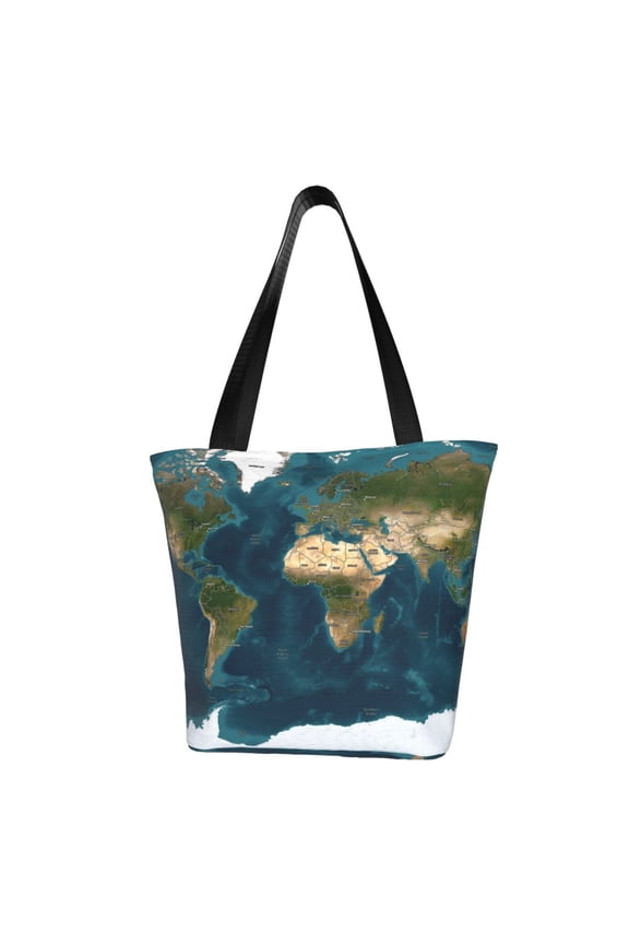 World Map for Tote Bag for Women -Tote Shoulder Bag with A Little Pocket Inside, Perfect for Travel and Work.