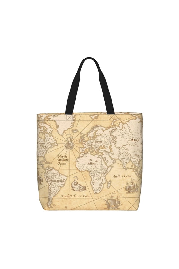 World Map for Tote Bag: spacious with inner pockets, ideal for work, shopping, or travel.