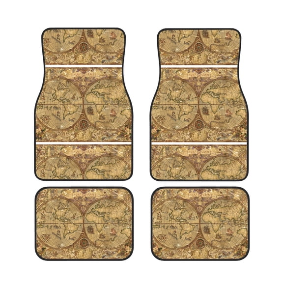 Xecao World Map1 Print Car Foot Mat Set of 4 Pieces Neoprene All-Weather Dust-Proof Stain-resistantCar Interior Decorative mats Non-Slip Mats