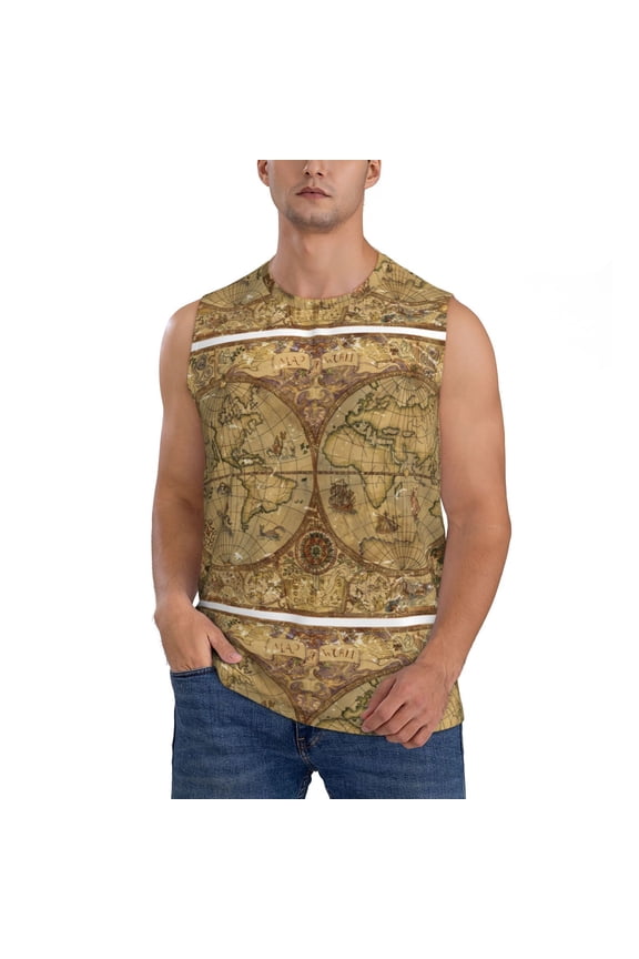 World Map1 Print Men's Tank Top: Sleek Sleeveless Tee for Casual Sports and Beach Occasions-Medium
