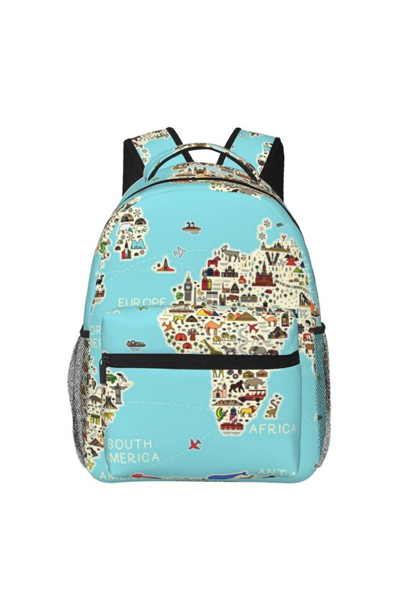 World Travel Line Icons Map Backpack, a stylish and functional choice for both men and women, is the perfect basic bookbag for college, work, or travel
