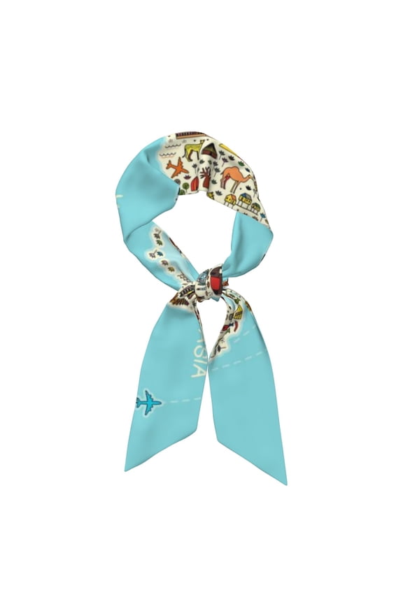 World Travel Line Icons Map Pattern Large Satin Head Scarf - Satin Hair Scarves Silk Bandana Scarf Headscarf Silk Feeling Scarf for Women