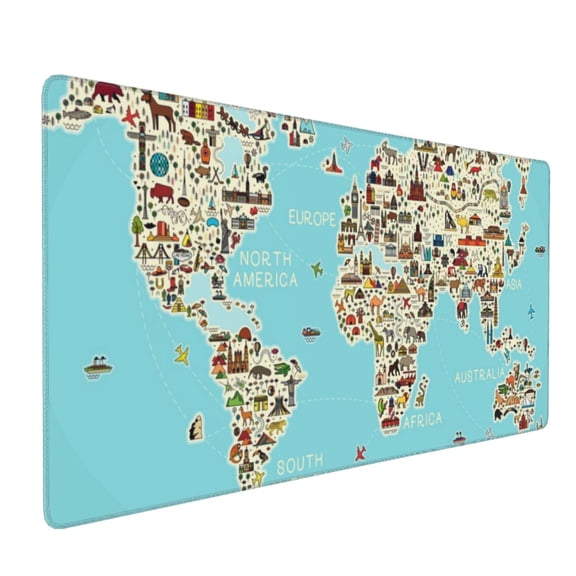 Xecao World Travel Line Icons Map Print Large Mouse Pad, 16x35.5in Mousepad, Professional Non-Slip Rubber Base Big Mouse Pad, Mouse Pad for Gaming & Office Full Desk Mouse Pad