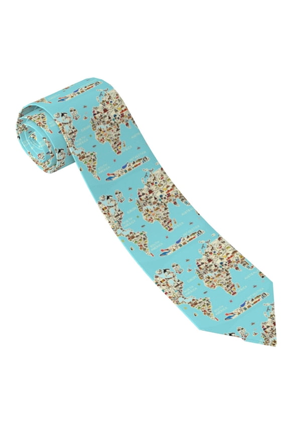 World Travel Line Icons Map Print Tie For Men Necktie Woven Jacquard Neck Ties,Classic Men's Tie