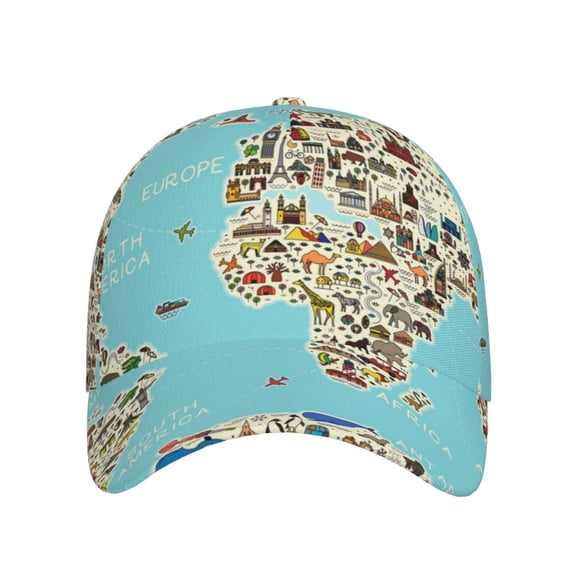 Xecao World Travel Line Icons Map for Baseball Cap: Unisex, crafted from classic polyester twill fabric, featuring a soft unconstructed design