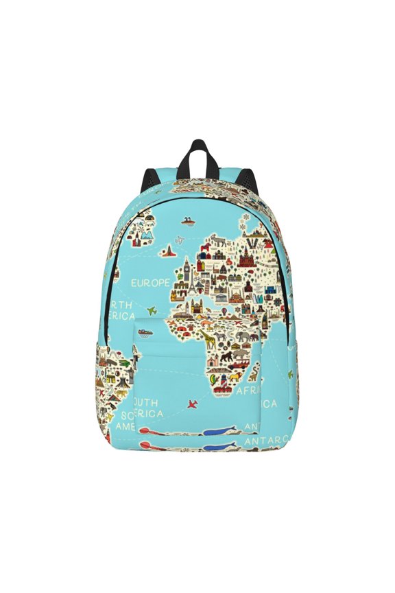World Travel Line Icons Map for Canvas College Laptop Backpack, Durable Rucksack Travel Notebook Bag School Backpack Book Bag for Men Women