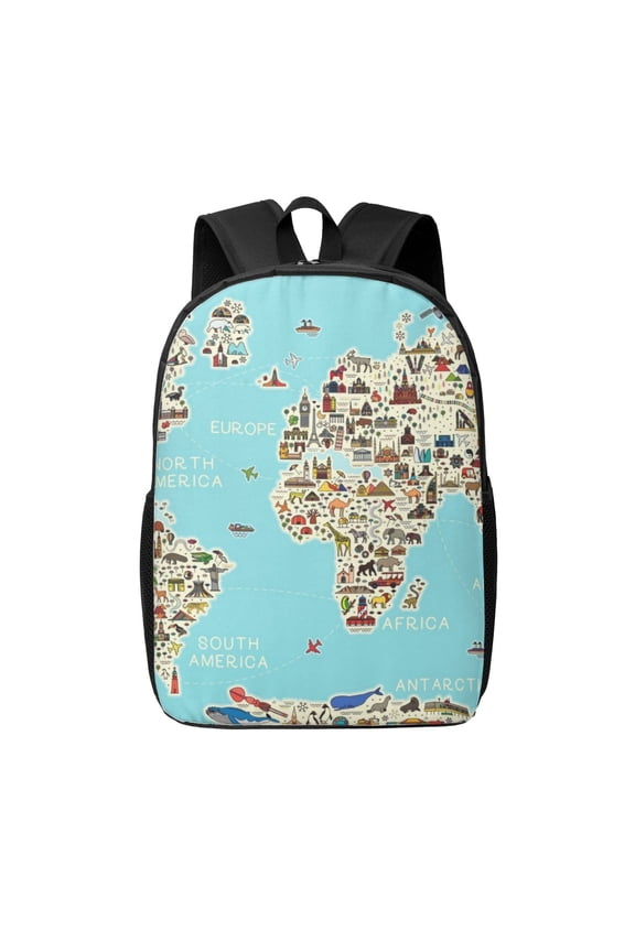 World Travel Line Icons Map print Travel Backpack, Large Computer Backpack for Men Women, College School Rucksack Book Bag