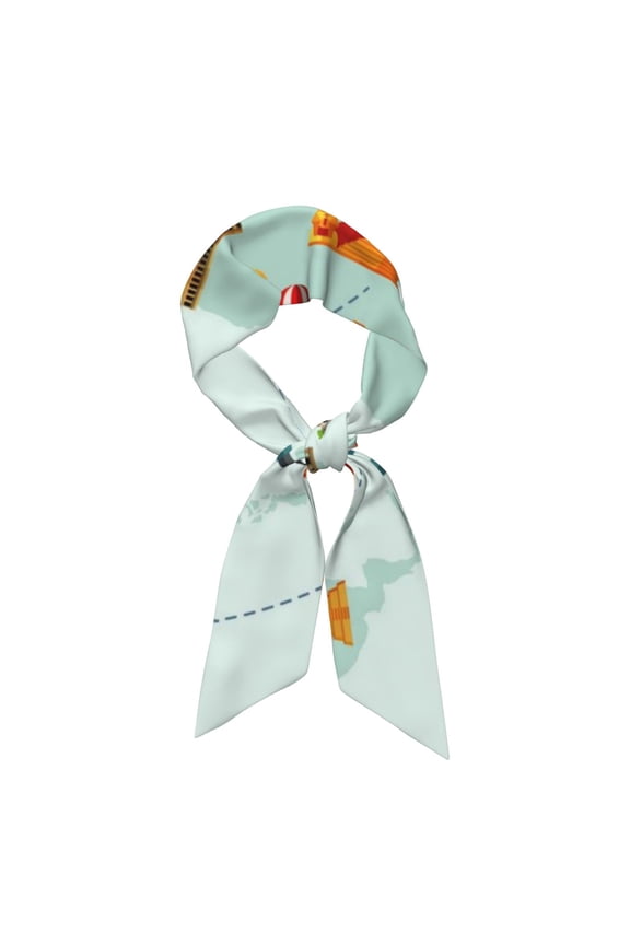 World Travel Map Pattern Large Satin Head Scarf - Satin Hair Scarves Silk Bandana Scarf Headscarf Silk Feeling Scarf for Women