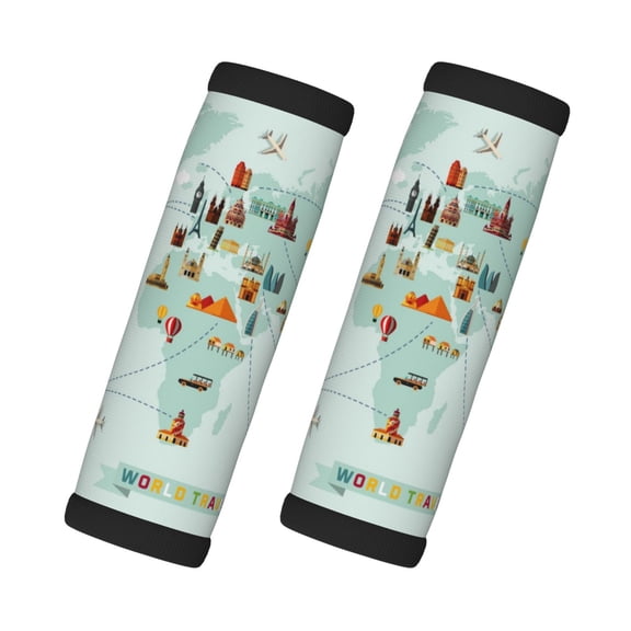 Xecao World Travel Map Print 2 Pack Luggage Handles Wrap Grips Identifiers Bright Luggage Markers, Unique Travel Essentials,Bright Luggage Markers
