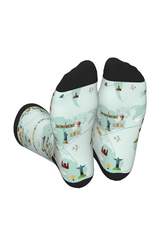 World Travel Map Print Crew Socks for Men and Women, Men's Soft Moisture-wicking Sock