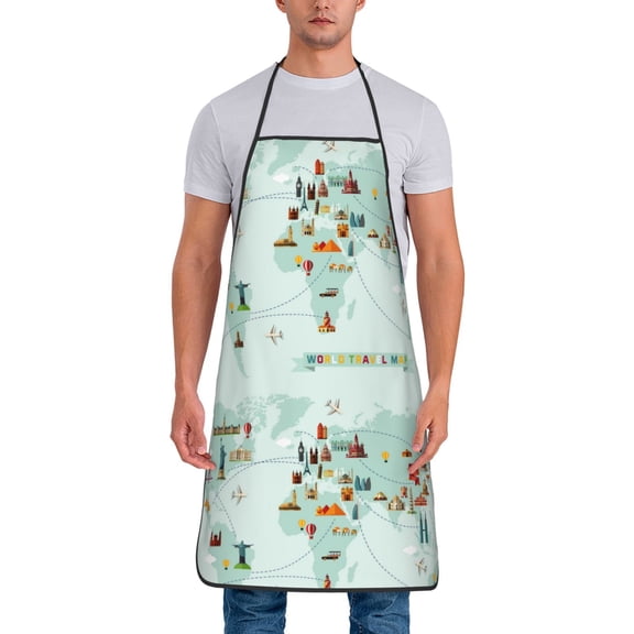 Xecao World Travel Map Print Funny BBQ Chef Aprons for Men Women,Adjustable Kitchen Cooking Aprons with Pocket Waterproof Oil Proof No Pilling Fading