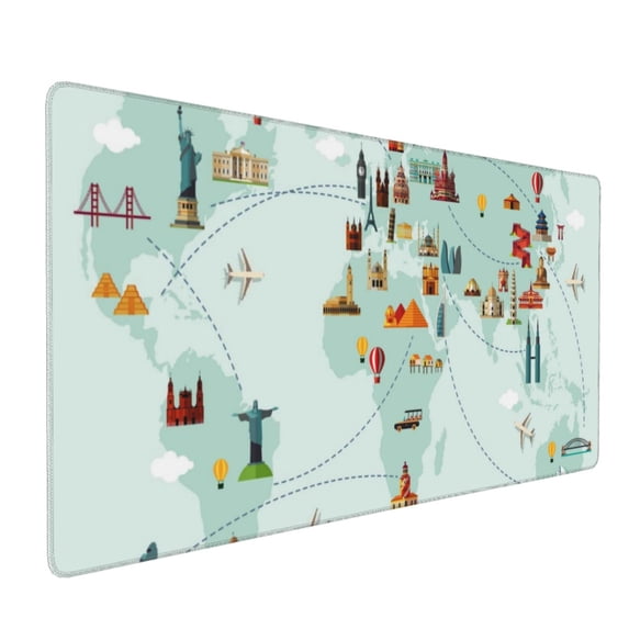 Xecao World Travel Map Print Large Mouse Pad, 16x35.5in Mousepad, Professional Non-Slip Rubber Base Big Mouse Pad, Mouse Pad for Gaming & Office Full Desk Mouse Pad