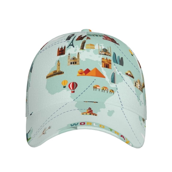 Xecao World Travel Map for Baseball Cap: Unisex, crafted from classic polyester twill fabric, featuring a soft unconstructed design