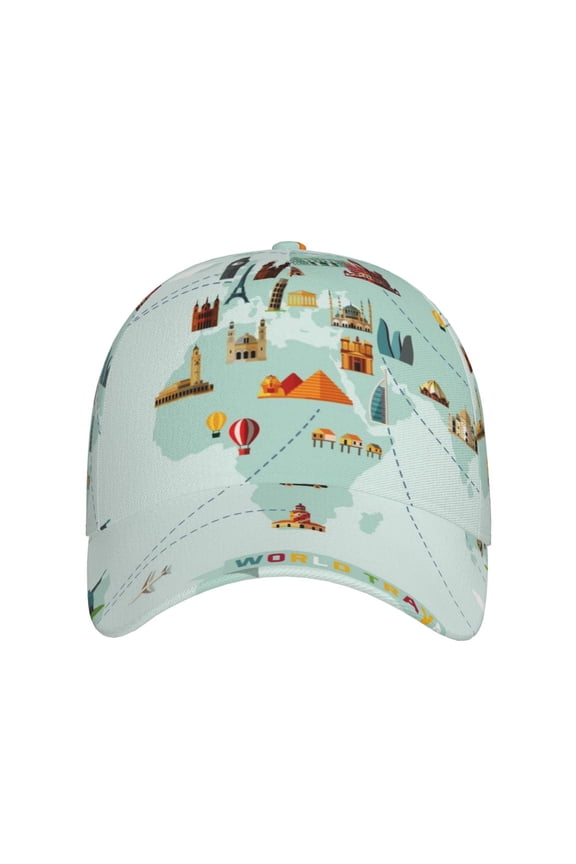 World Travel Map for Baseball Cap: Unisex, crafted from classic polyester twill fabric, featuring a soft unconstructed design
