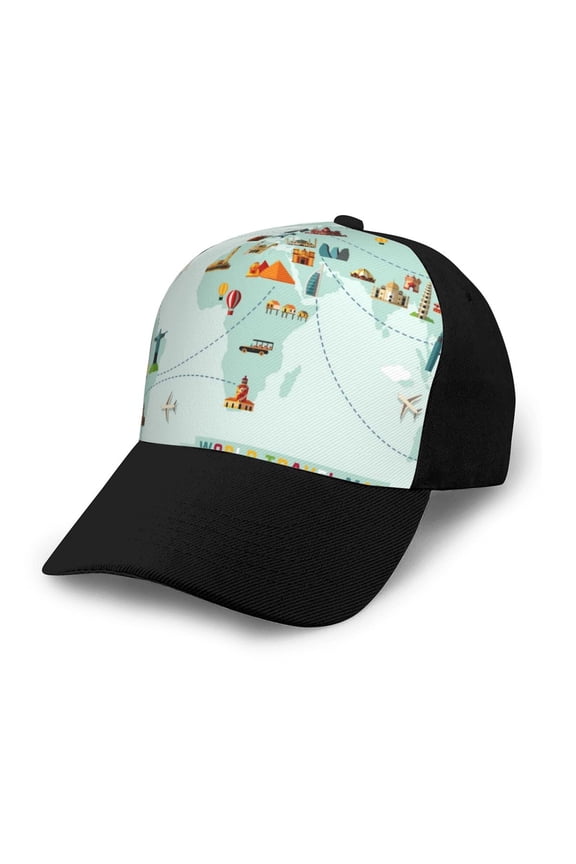World Travel Map print unisex vintage washed baseball cap, a soft and adjustable hat perfect for any casual style.
