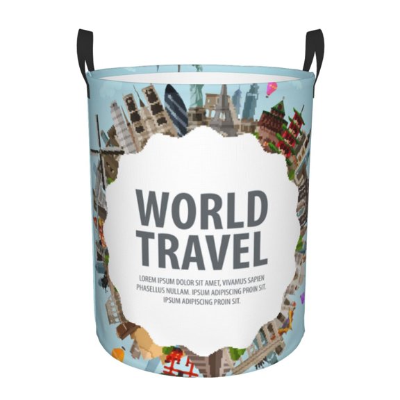 Xecao World Travel Print Laundry Hamper Basket,designed for Blanket Storage and Nursery Clothes in the Bedroom