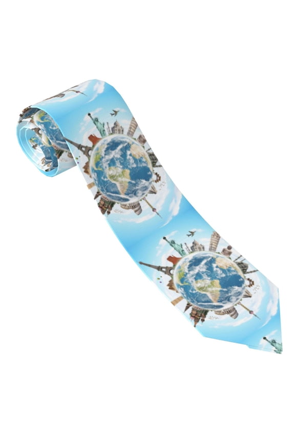 World Travel Print Tie For Men Necktie Woven Jacquard Neck Ties,Classic Men's Tie
